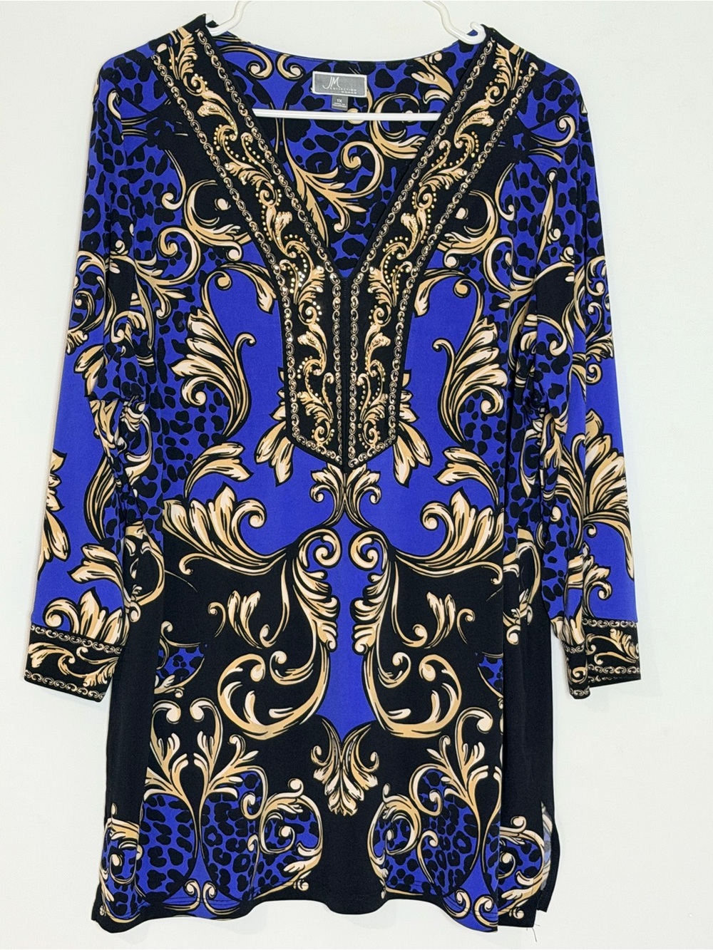 JM Collection V-Neck Long Sleeve Blue Tunic